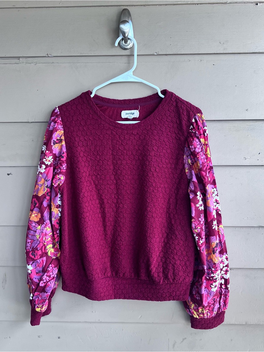 Anthropologie Porridge Textured Sweatshirt Floral Balloon Sleeve Top Size M - Picture 2 of 6